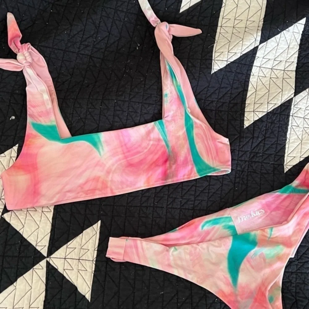 Frankies Bikinis Pink Blue Swimwear Top | Tie Dye Square Neck Beachy boho